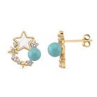 Sleeping Beauty Türkis farbe Muschelperle, Weißes Perlmutt Ohrringe Messing Standard 7.00 ct