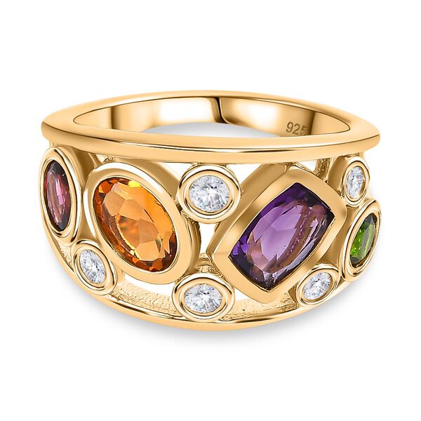 Mehrfarbiger Edelstein Fassung-Ring, 925 Silber 750 Gelbgold Vermeil (Gr&ouml;&szlig;e 21.00) ca. 2.53 ct