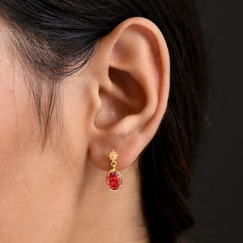 D'joy Lab Grown Padparadscha-Saphir Ohrringe 925 Silber 750 Gelb Vergoldet ca. 2.39 ct