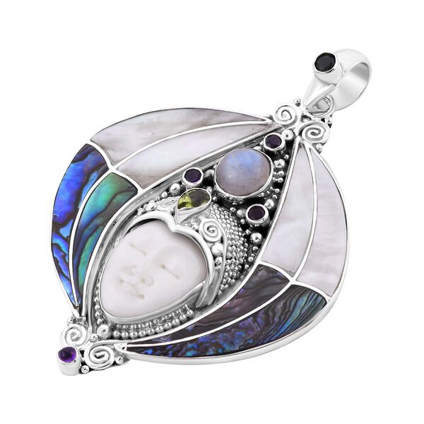 Sajen Silver- Ochse Knochen, Regenbogen Mondstein und Multi Edelstein Anh&auml;nger - 12,88 ct. image number 4