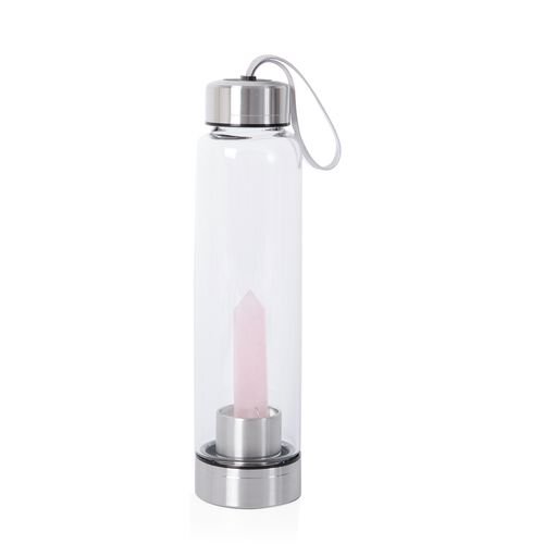 Glas Wasserflasche mit Rosenquarz Edelstein 600ml image number 0
