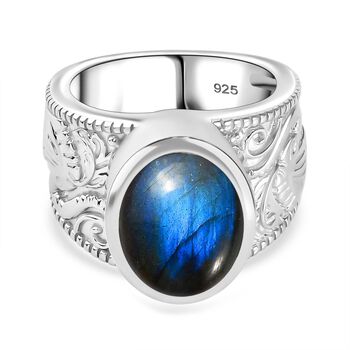 AAA Labradorit Ring 925 Silber rhodiniert (Gr&ouml;&szlig;e 19.00) ca. 6,74 ct