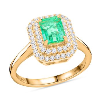 AAA Kolumbianischer Smaragd, Wei&szlig;er Diamant Ring 585 Gold (Gr&ouml;&szlig;e 17.00) ca. 1,65 ct