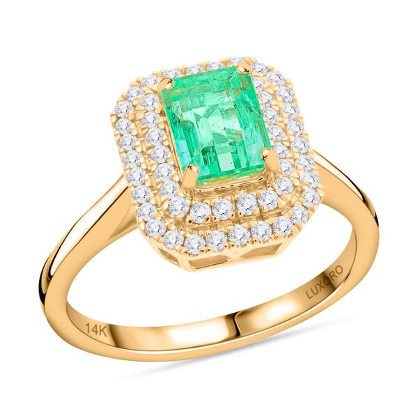 AAA Kolumbianischer Smaragd, Weißer Diamant Ring 585 Gold (Größe 17.00) ca. 1,65 ct image number 0