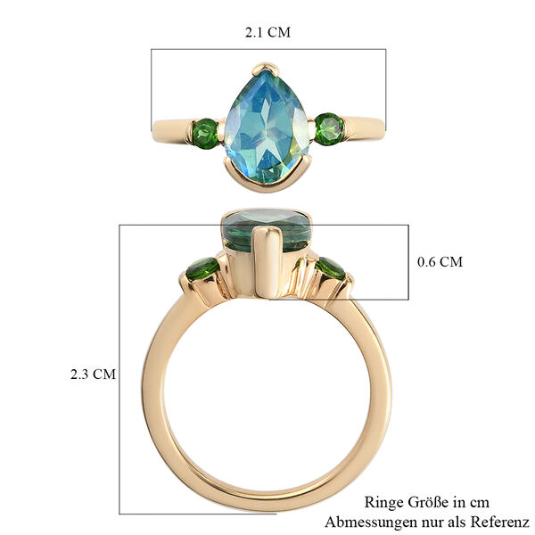 Pfau Triplett Quarz und Nat&uuml;rlicher Chromdiopsid Ring 925 Silber vergoldet  ca. 2,27 ct image number 8