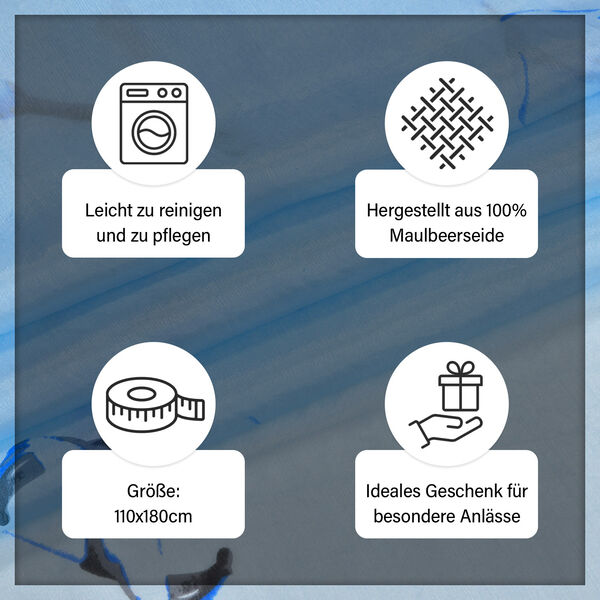 LA MAREY - Chiffonschal aus 100% Maulbeerseide mit Blauem Blumenmuster image number 5