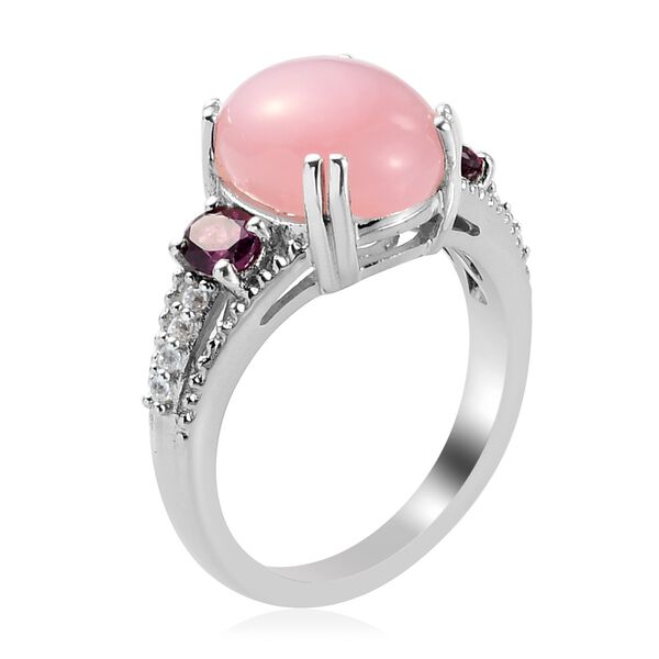 Rosa Opal, Rhodolith-Granat und Zirkon Ring 925 Silber Platin-Überzug image number 6