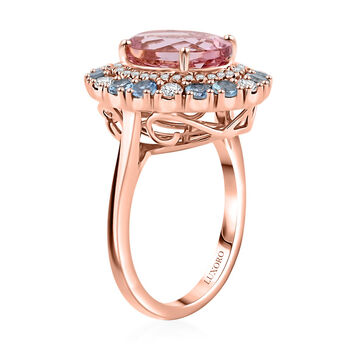 LUXORO zertifiziert und gepr&uuml;ft AAA Rosa Morganit, Santamaria Aquamarin und Diamant Ring in 417 Ros&eacute;gold - 4,85 ct.