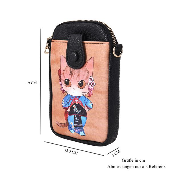 Stilvolle und kompakte Handytasche mit Katzenmotiv, Kunstleder, mit Schultergurt, 19x13.5x2cm image number 7