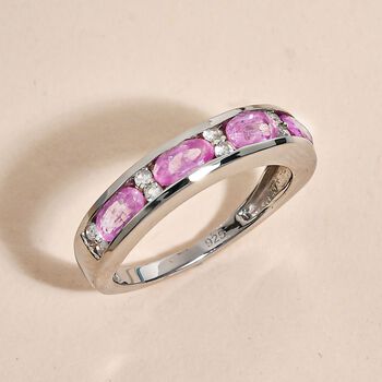 Ilakaka Rosa Saphir und Zirkon-Half-Eternity-Ring, 925 Silber platiniert, 1,54 ct.