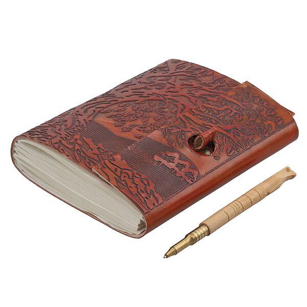 Handgefertigtes Lebensbaum-Journal aus 100% echtem Leder mit Holzstift, rot image number 7