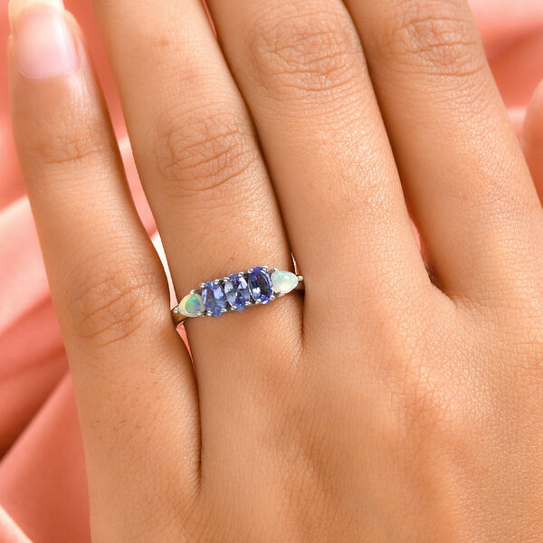 Tansanit und nat&uuml;rlicher, &auml;thiopischer Opal-Ring, 925 Silber platiniert  ca. 0,86 ct image number 3