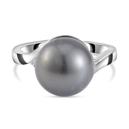 Tahiti Perle ( 11-12  mm ) Moissanit Ring, 925 Silber rhodiniert, (Gr&ouml;&szlig;e 16.00)