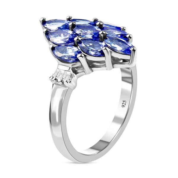 AA Tansanit und Diamant Cluster Ring 925 Silber Platin-Überzug image number 5