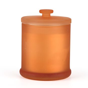 LIVMORE Home Fragrance Kollektion, Duftkerze im Farbglas, Orange, Leder Safran, 370 g Sojawachs, 55 Std., 10,2 x 10,2 x 13 cm