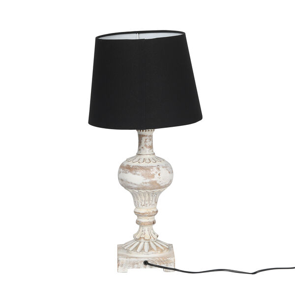 NAKKASHI - Handgeschnitzte Stehlampe aus Mangoholz, inkl. Lampenschirm, Wei&szlig; und Schwarz image number 4