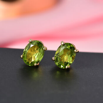 D'Joy Peridot Ohrringe 925 Silber 750 Gelb Vergoldet ca. 2.43 ct