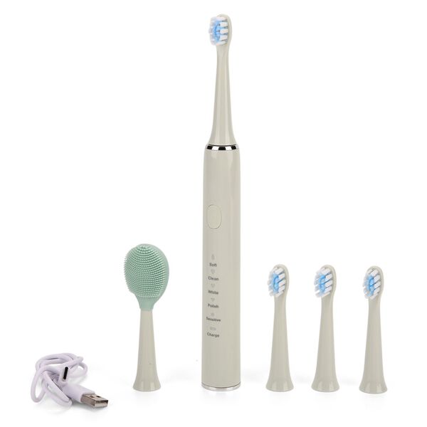 Sonic elektrische Zahnbürste mit 3 Zahnbürstenköpfen und 1 Silikon-Zungenbürstenkopf, 24,5x2,5cm, grün image number 1