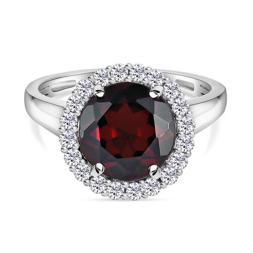 Natürlicher Mosambik Granat und weißer Zirkon-Ring, 925 Silber platiniert (Größe 17.00) ca. 4,79 ct image number 0