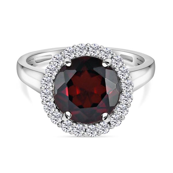 Nat&uuml;rlicher Mosambik Granat und wei&szlig;er Zirkon-Ring, 925 Silber platiniert (Gr&ouml;&szlig;e 17.00) ca. 4,79 ct