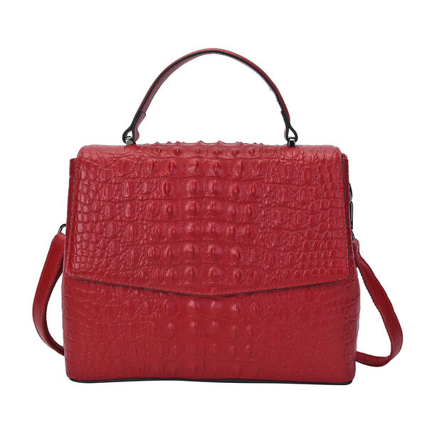 Echtleder Schultertasche mit Kroko Pr&auml;gung