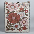 Handgewebte Jacquard-Decke mit Fransen, 100% Baumwolle, Blumenmuster, Beige und mehrfarbig image number 1