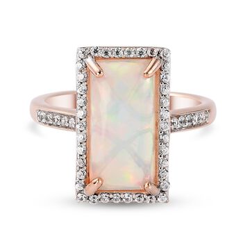 Nat&uuml;rlicher, &auml;thiopischer Opal und Zirkon Halo-Ring, 925 Silber Ros&eacute;gold Vermeil (Gr&ouml;&szlig;e 17.00) ca. 2.95 ct