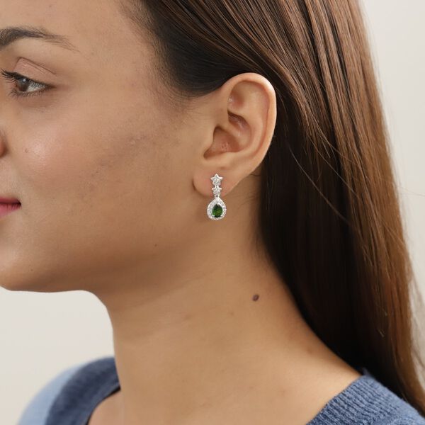 Chrom Diopside und Zirkon Halo Tropfen Ohrhänger 925 Silber Platin-Überzug 2.1 (Größe 20.00) ca. 2,14 ct  image number 3