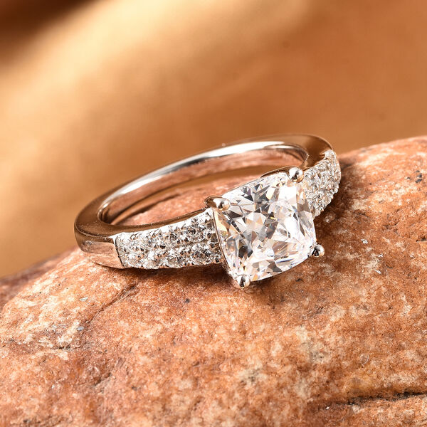 LUSTRO STELLA Hergestellt mit ZIRKONIA Halo Ring 925 Silber Rhodium-&Uuml;berzug (Gr&ouml;&szlig;e 16.00) ca. 5,17 ct image number 2