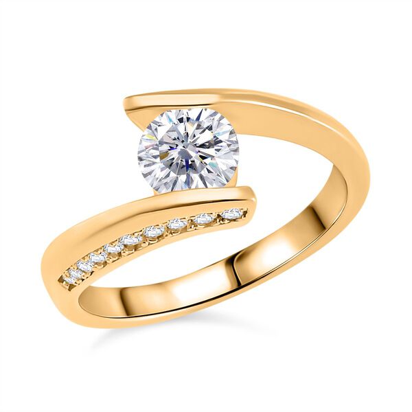 Moissanit Ring, 925 Silber Gelbgold Vermeil - 1,10 ct.