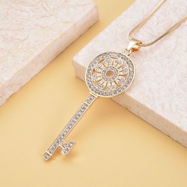 Wei&szlig;er Kristall-Anh&auml;nger mit Kette in Goldton - 1,50 ct. image number 2