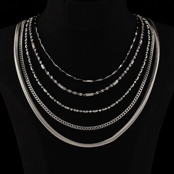 5er-Set Halsketten, ca. 45 cm + 5 cm Extender, Nickelfreies Messing Silberfarben