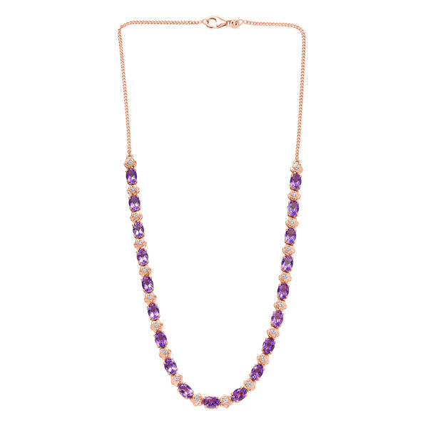GP - AAA Rose De France Amethyst, Wei&szlig;er Zirkon Halskette ca. 45 cm 925 Silber 750 Ros&eacute;gold Vermeil ca. 15,61 ct. image number 4