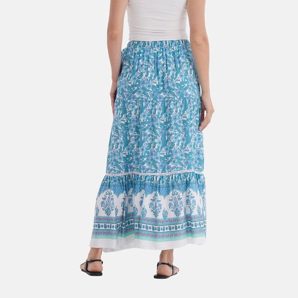 Maxirock mit Blumenprint, 90 cm, Wei&szlig; mit floralen Akzenten - Einheitsgr&ouml;&szlig;e, blau image number 4