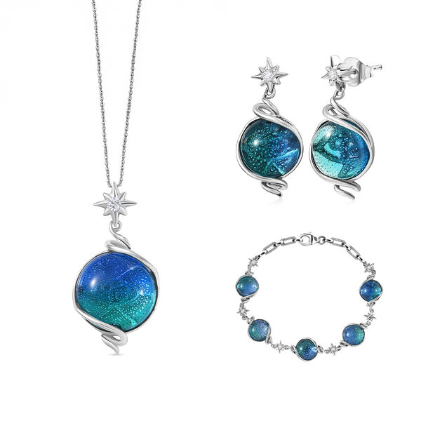 GP Celestial Kollektion- Blaues Muranoglas aus Italien, Zirkon und blaues Saphir Schmuckset