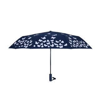 Farbwechsel-Schmetterlingsregenschirm - Farbverwandlung bei Nässe, Marineblau, Durchmesser 103 cm, Länge 25 cm,