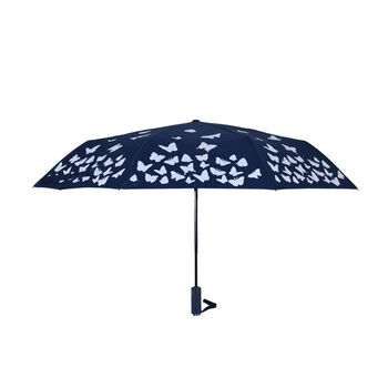 Farbwechsel-Schmetterlingsregenschirm - Farbverwandlung bei N&auml;sse, Marineblau, Durchmesser 103 cm, L&auml;nge 25 cm,