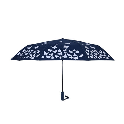 Farbwechsel-Schmetterlingsregenschirm - Farbverwandlung bei N&auml;sse, Marineblau, Durchmesser 103 cm, L&auml;nge 25 cm,