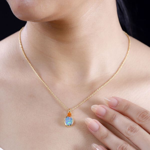 Natürlicher, äthiopischer Welo Opal, Feuer opal Schmuckset 925 Silber 750 Gelbgold Vermeil ca. 2,54 ct. image number 4