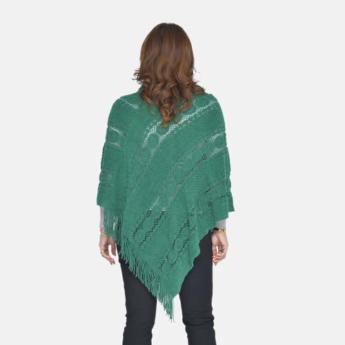 TAMSY- Strick-Poncho mit Perlen, Grün image number 1
