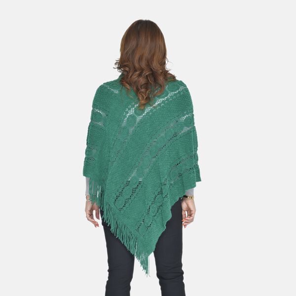 TAMSY- Strick-Poncho mit Perlen, Grün image number 1