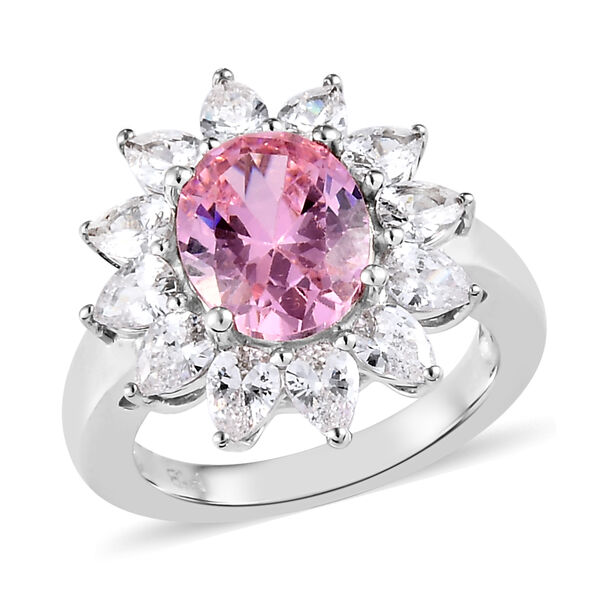 Rosa und Wei&szlig;er Zirkonia Ring Messing Ionenbeschichtetes Platin image number 4