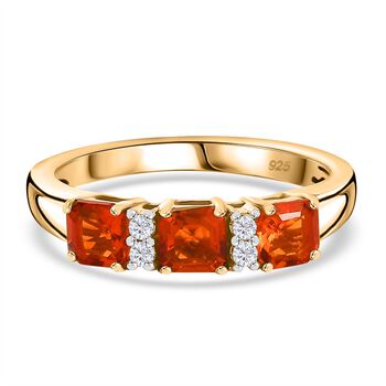 AAA Purpurroter Feueropal, Wei&szlig;er Zirkon Ring 925 Silber 750 Gelbgold Vermeil (Gr&ouml;&szlig;e 20.00) ca. 0.76 ct