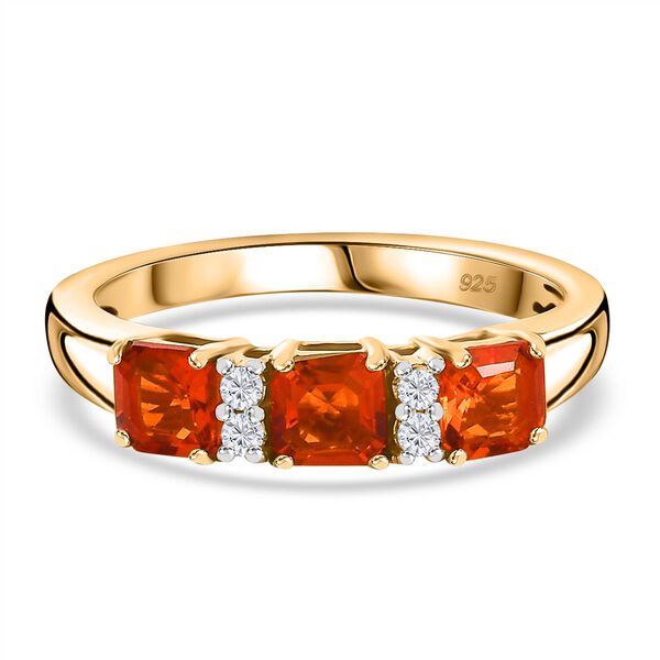 AAA Purpurroter Feueropal, Wei&szlig;er Zirkon Ring 925 Silber 750 Gelbgold Vermeil (Gr&ouml;&szlig;e 20.00) ca. 0.76 ct