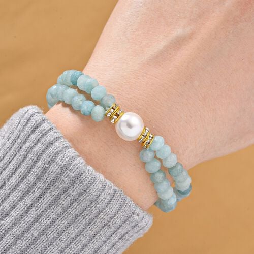 Weiße Muschelkernperle, Blauer Quarzit Armband ca. Flexibles cm Std Gelb image number 1