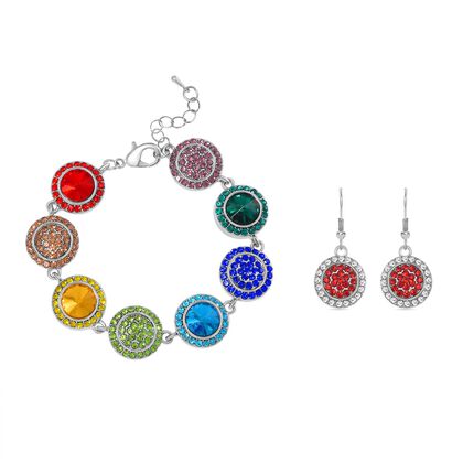 2er Set - Mehrfarbiger Kristall Armband und Ohrringe