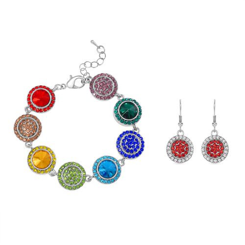 2er Set - Mehrfarbiger Kristall Armband und Ohrringe image number 0