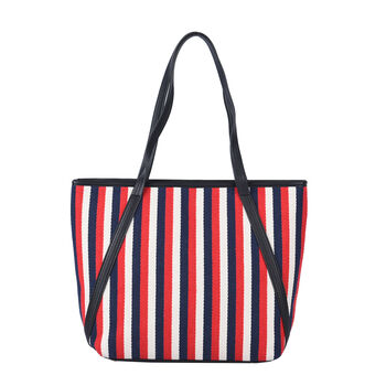 Klassische Handtasche mit Streifenmuster, Rot/blau