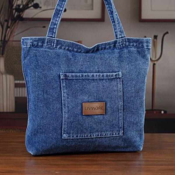 LIVMORE Shopper Tasche mit Rei&szlig;verschlussfach und Innenfach 42 x 34 x 8 cm Dunkelblau image number 2