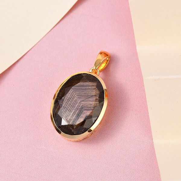 Schokoladen Saphir Anh&auml;nger, 925 Silber Gelbgold Vermeil ca. 15.38 ct image number 3